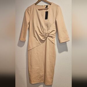 Vfshow V Neck Gathered Waist Body Con Midi Dress NWT Sz. M